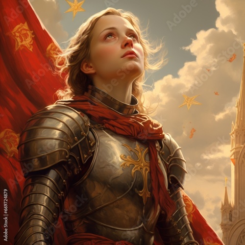 Joan of Arc. The Maid of Orleans is a national heroine of France, one of the commanders of French troops in the Hundred Years' War photo