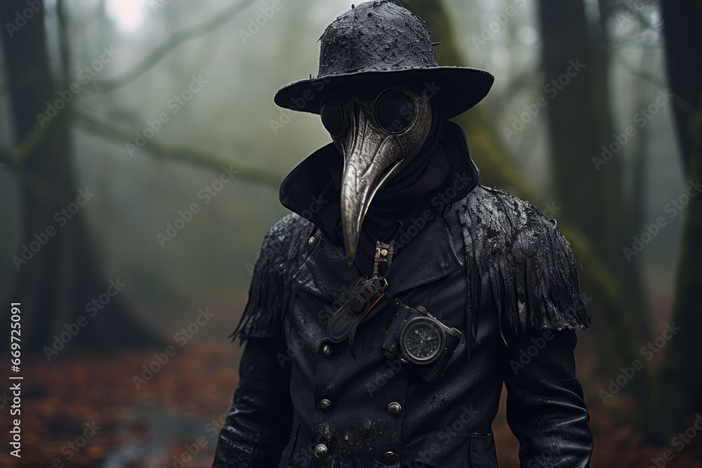 Plague doctor, pestilence, contagion epidemic, middle age, bubonic fever, black death, protective suit, dangerous disease