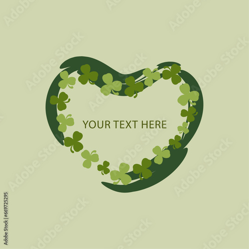 St Patricks day card with clover Frame of shape heart with shamrock Lucky symbol Good luck charm Vector graphic element For greeting cards invitations posters banners