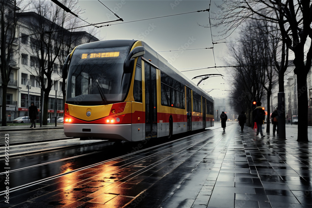 Modern city tram. Public transport