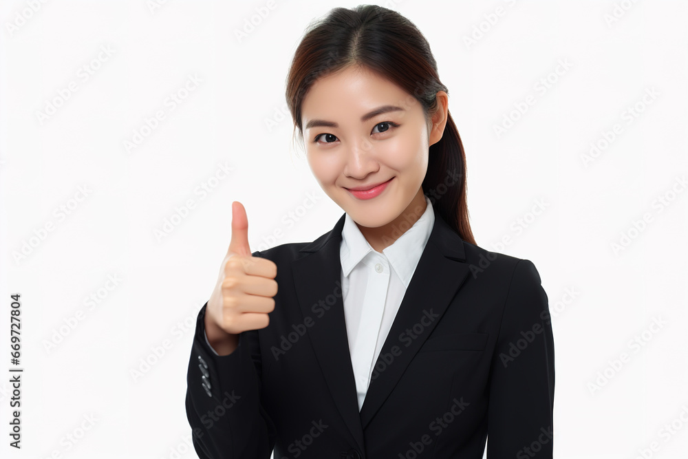 Cool looking young Asian businesswoman thumbs up , isolated on white background. Cool looking young Asian businesswoman thumbs up , isolated on white background.