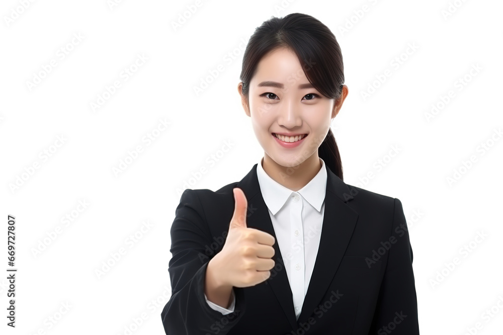 Cool looking young Asian businesswoman thumbs up , isolated on white background. Cool looking young Asian businesswoman thumbs up , isolated on white background.