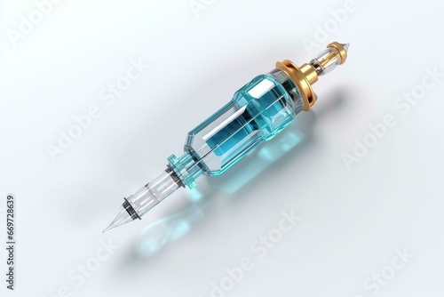 Isolated medical vial syringe vaccine treatment injection on white background, transparent illustration COVID-19 SARS-CoV2. Generative AI