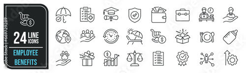 Employee benefits thin line icons. Editable stroke. For website marketing design, logo, app, template, ui, etc. Vector illustration.