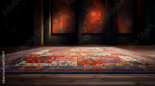 An elaborate rug with abstract patterns and a vibrant border © Textures & Patterns