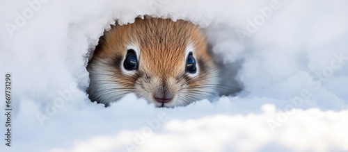 Cute chipmunk concealed in snow photo