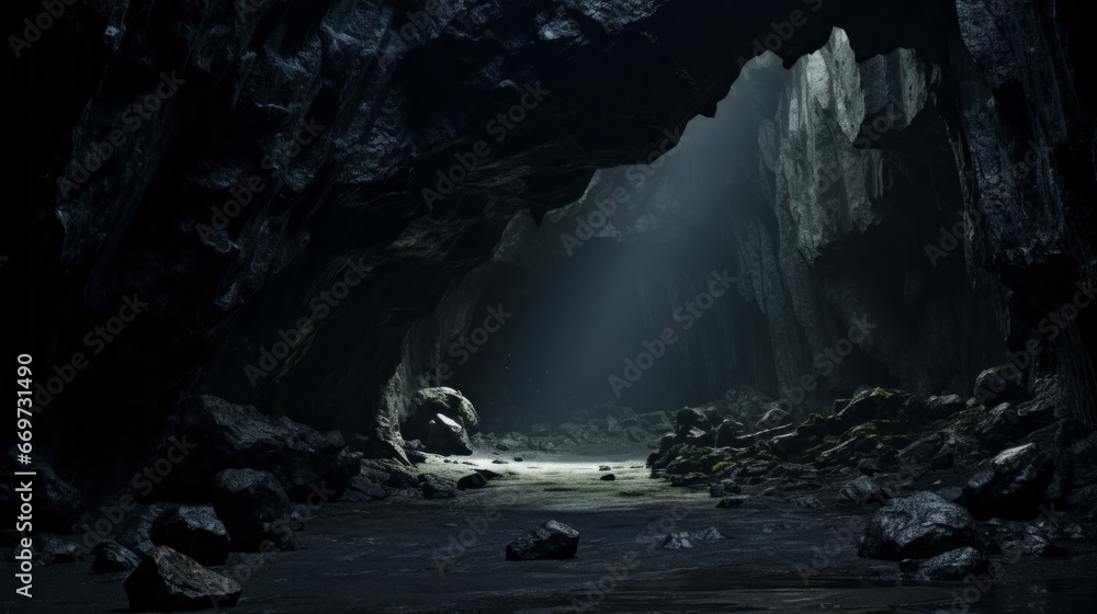 An eerie, dark cave
