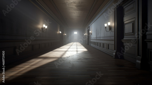 An eerie, dark hallway photo