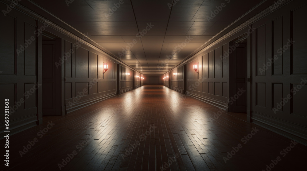 An eerie, dark hallway