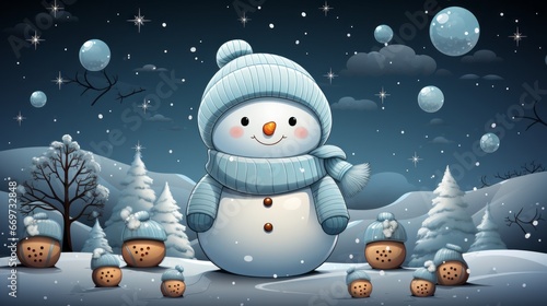 snowman on the background of the snow, a soft pastel blue snowman, generative ai © TheGoldTiger