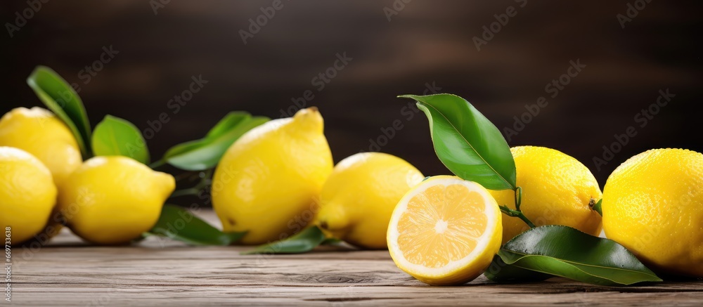 Selective focus and shallow depth of field emphasize fresh lemons on a vintage table