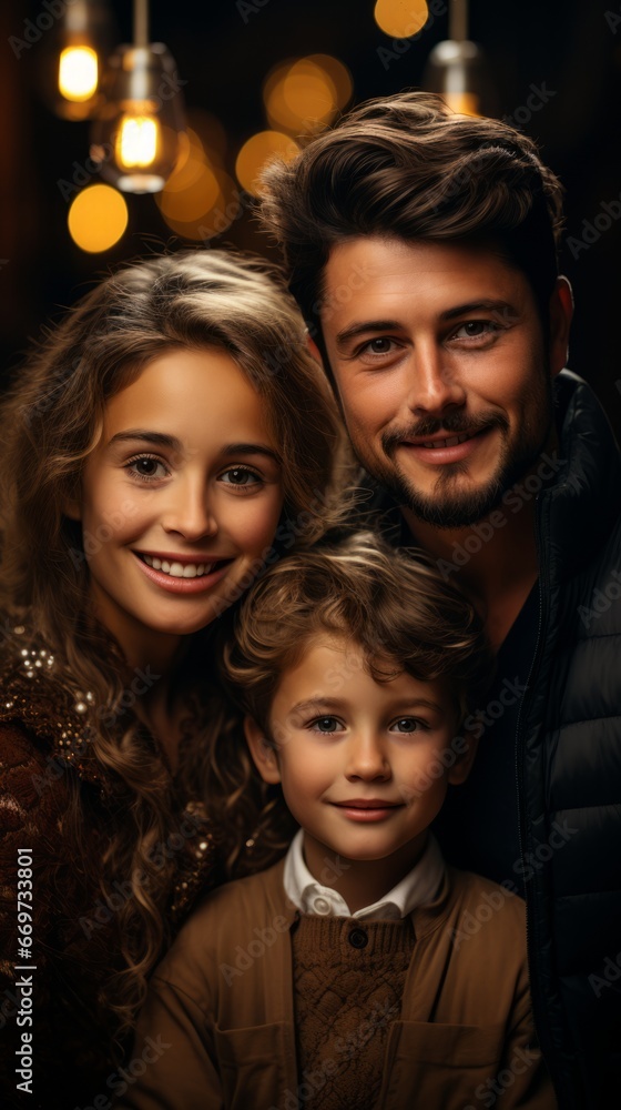 portrait of a family at night, family with kids near christmass tree, generative ai portrait of a family at night, family with kids near christmass tree, generative ai