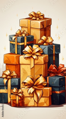 christmas gift boxes, pastel colors chriistmas boxes, christmas boxes made from watercolor, generative ai photo