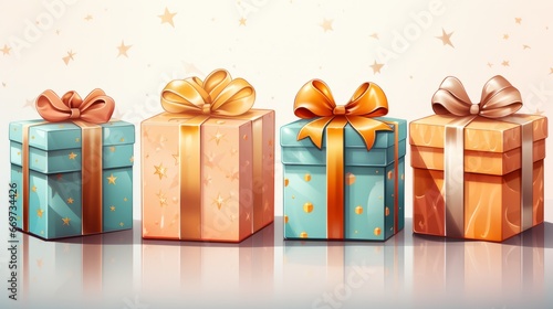 christmas gift boxes, pastel colors chriistmas boxes, christmas boxes made from watercolor, generative ai photo