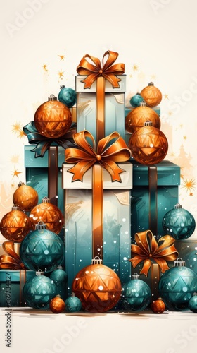 christmas gift boxes, pastel colors chriistmas boxes, christmas boxes made from watercolor, generative ai photo