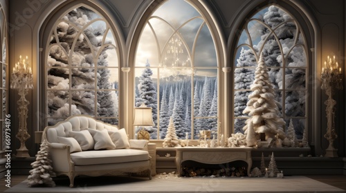 interior of the church  fireplace with christmas decorations  christmas tree log cabin and fireplace  generative ai