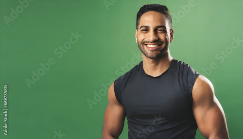 Mature athlete man portrait in solid background, solid green color, high quality photo