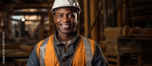 A black construction worker with a clipboard helps manage building and inspection efforts on a job site The construction worker and inspector have a smiling portrait An engineer oversees the