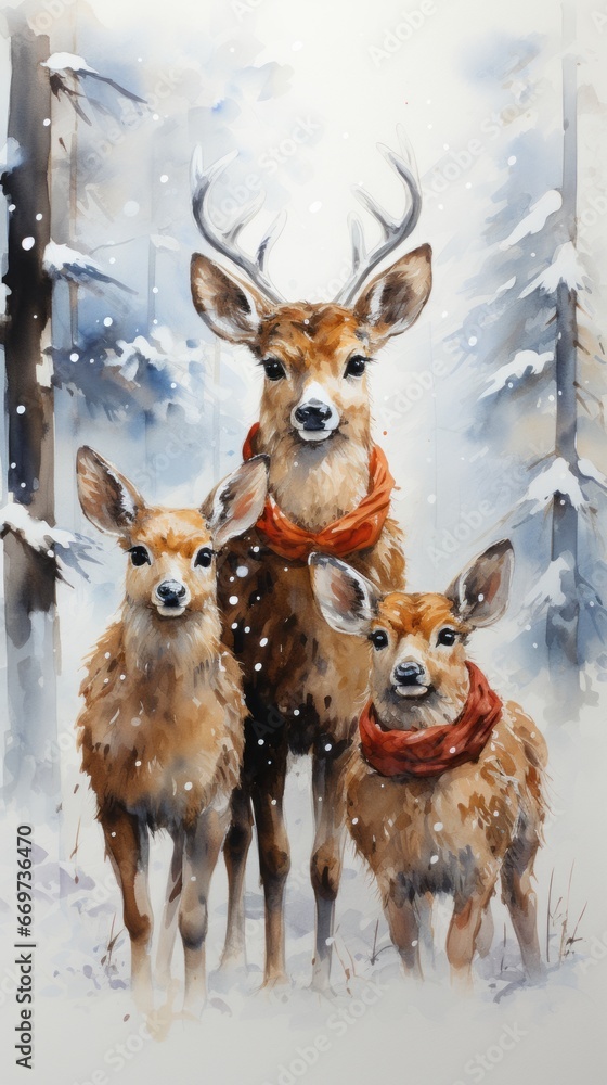 deer in snow, raindeers in a snowy forest, generative ai deer in snow, raindeers in a snowy forest, generative ai