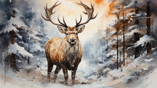 deer in snow, raindeers in a snowy forest, generative ai © TheGoldTiger