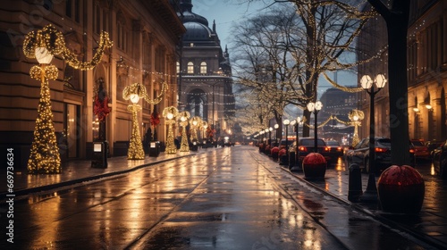night street in the city, vintage christmas modern city, generative ai