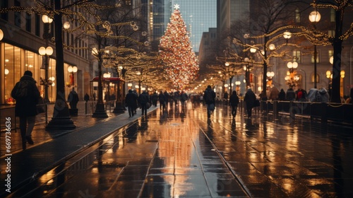 night street in the city, vintage christmas modern city, generative ai © TheGoldTiger