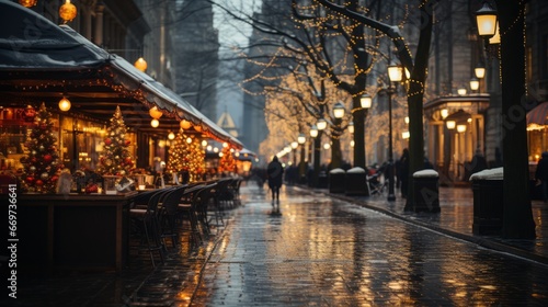 night street in the city, vintage christmas modern city, generative ai