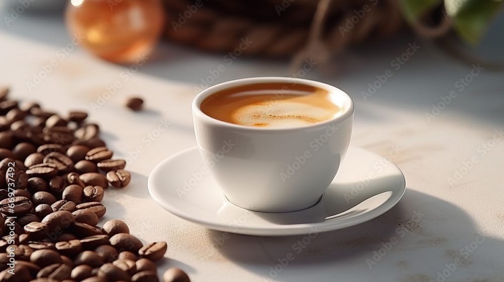 Fototapeta premium Espresso Coffee Cup With Beans