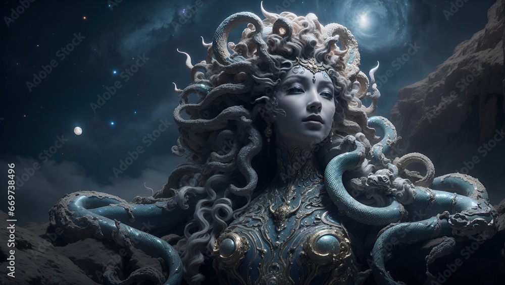 Epic celestial Goddess in the night sky