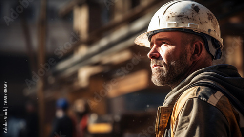 A diligent construction worker at a building site, operating heavy machinery to ensure safety and efficiency © Milan