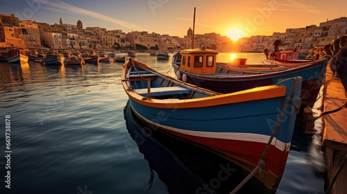 Malta fishing village Colourful boats