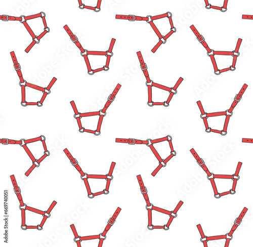 Vector seamless pattern of hand drawn doodle sketch colored horse halter isolated on white background