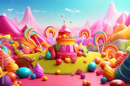 Colorful confectionery scenery. Generative AI