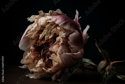 a withered peony. Generative AI photo