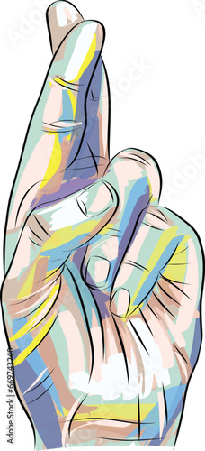 Hand showing fingers crossed. Hand gesture mean Lie or luck, superstition symbol.