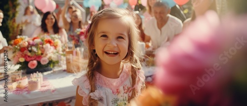 Cute little girl enjoying birthday party with her family in the background © Isabel
