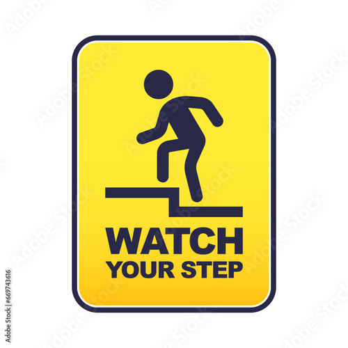 yellow sticker caution step. a man stumbles on the stairs. flat vector illustration