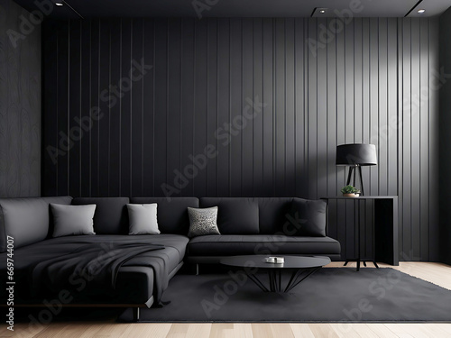 Modern dark home interior background wall mock