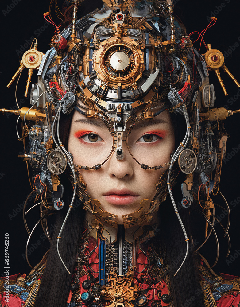 Japanese female model with futuristic helmet