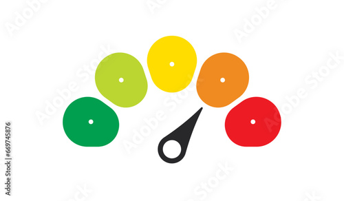 Speedometer Performance Gauge Dial: Green-Red Barometer Low-High Gauge Speed Dial Indicator Low-high barometers, dashboard with arrows Risk Score Progress Infographic Vector 