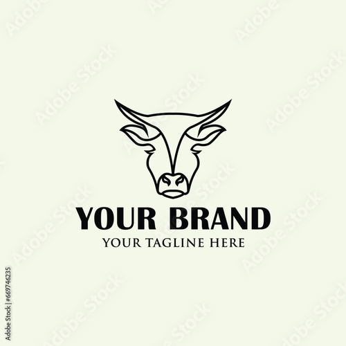 Head cow wagyu cattle minimalist line logo vector
