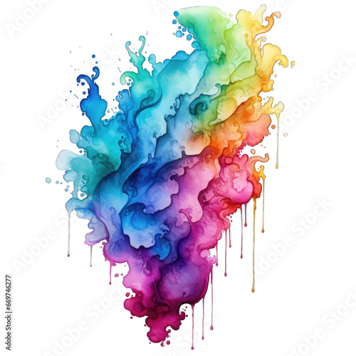 Abstract colorful rainbow color painting illustration - watercolor splashes, isolated on transparent background PNG
