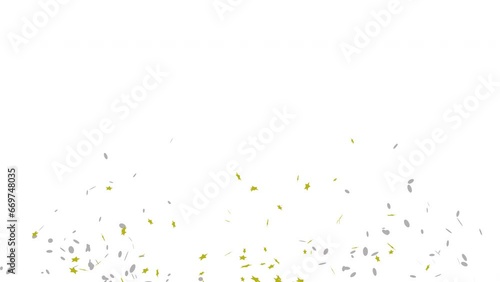 Golden and Silver confetti party popper explosions on White and Green backgrounds, Alpha Channel 4K greeting animation