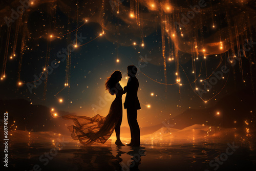 A couple dancing under the stars, illustrating the magic of romantic connections. Generative Ai.