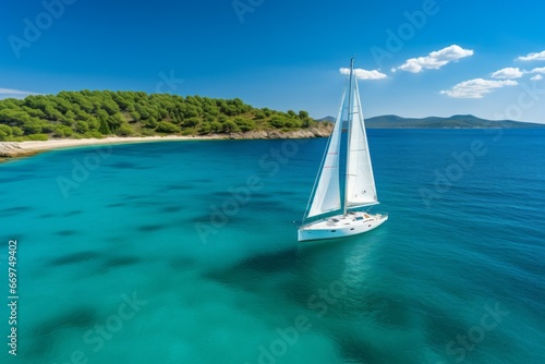 Sailboat at sea. Conceptual symbol. Background with selective focus and copy space