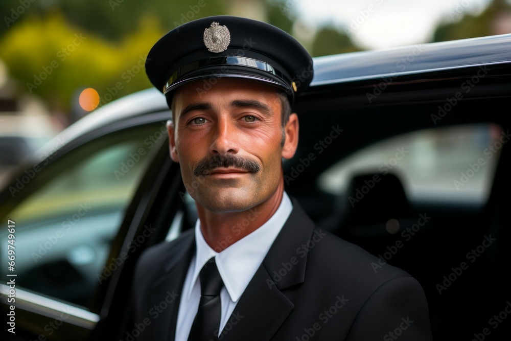 Professional chauffeur. Portrait with selective focus and copy space Professional chauffeur. Portrait with selective focus and copy space