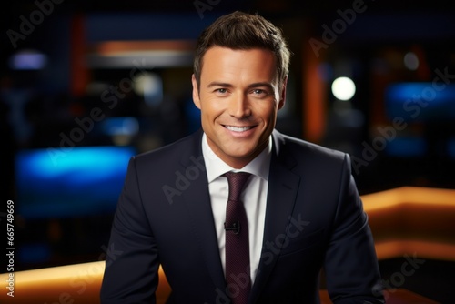 Male professional TV presenter. Top professions concept. Portrait with selective focus and copy space