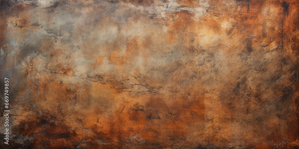 Rust texture background, old brown reddish iron sheet, rusty metal plate. Abstract vintage oxidized steel surface. Theme of industry, wall, worn weathered paint, grunge, material