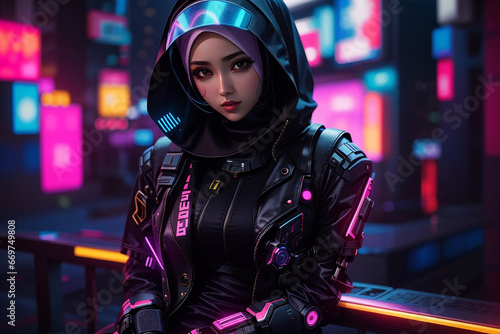 cyberpunk girl future tech hijab fashion