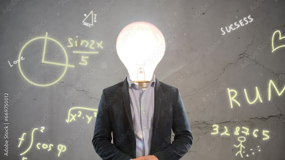 Light bulb instead in head. Having idea. Brainstorm Light bulb instead in head. Having idea. Brainstorm